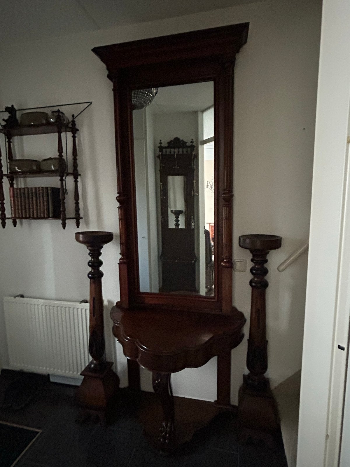 Antieke Victoriaanse Spiegelconsole Mahonie Halmeubel, Ophalen, Rechthoekig, 50 tot 100 cm, 150 tot 200 cm