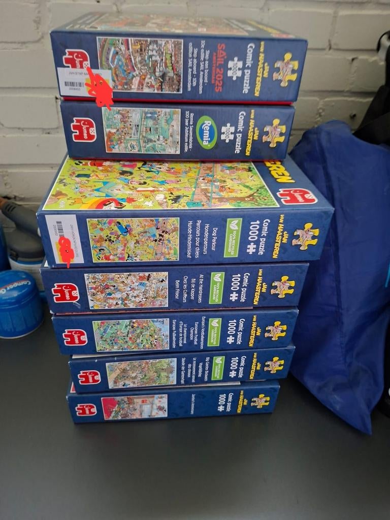 7x jan van haasteren puzzel 1000 stukjes 1 x gemaakt, Hobby en Vrije tijd, Ophalen of Verzenden, 500 t/m 1500 stukjes, Zo goed als nieuw