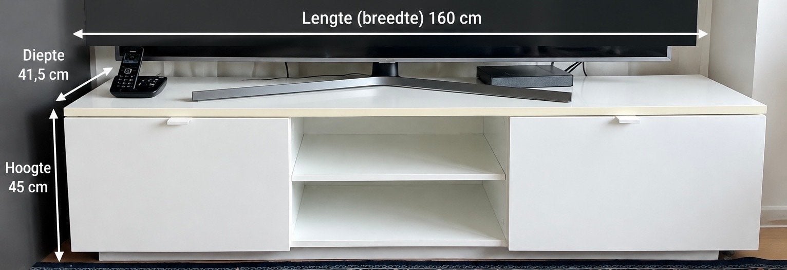 Modern wit tv-meubel met opbergruimte, Ophalen, Gebruikt, 150 tot 200 cm, Minder dan 100 cm