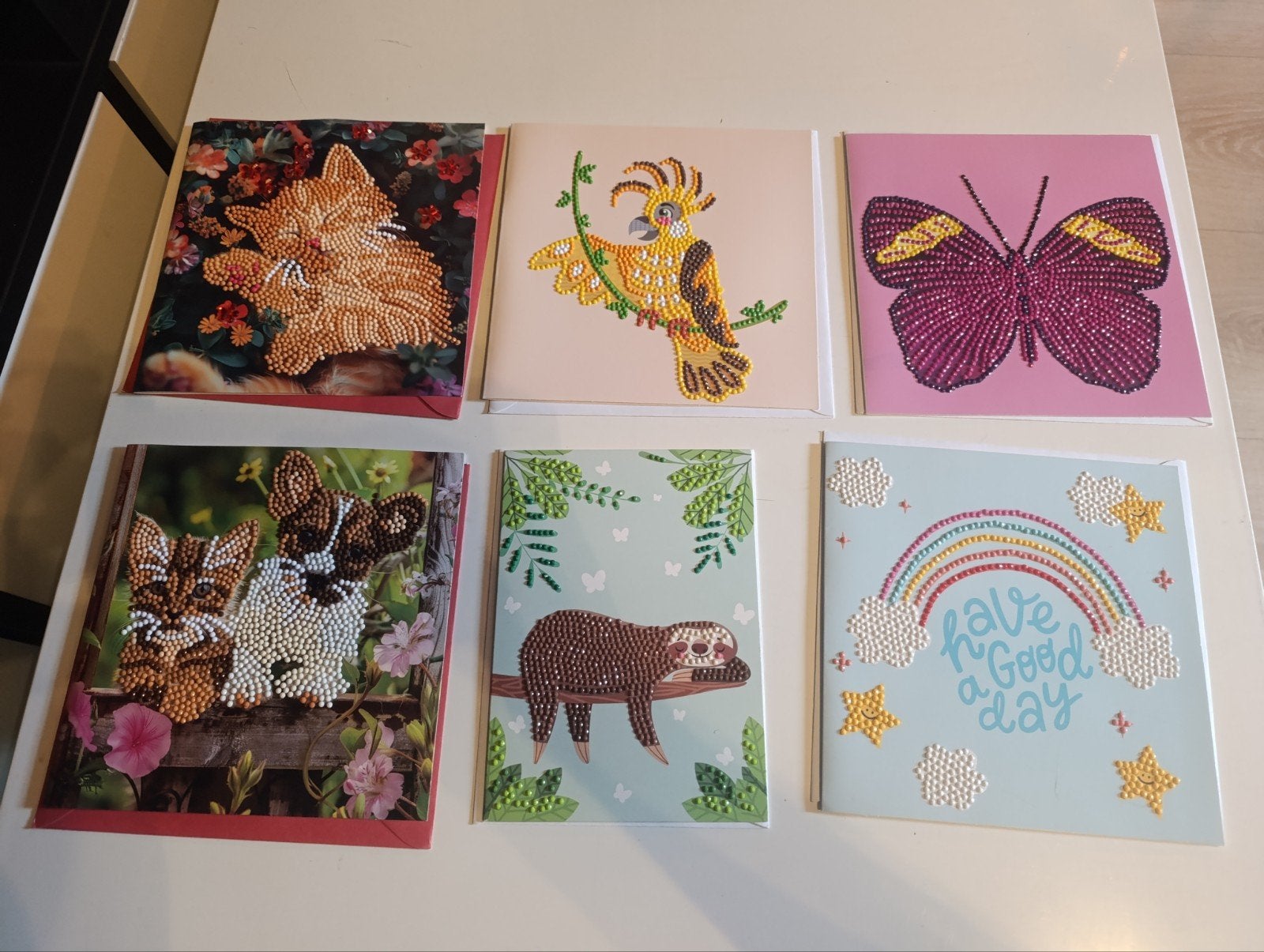 6x dieren/ good day diamond painting kaarten, Ophalen, Zo goed als nieuw