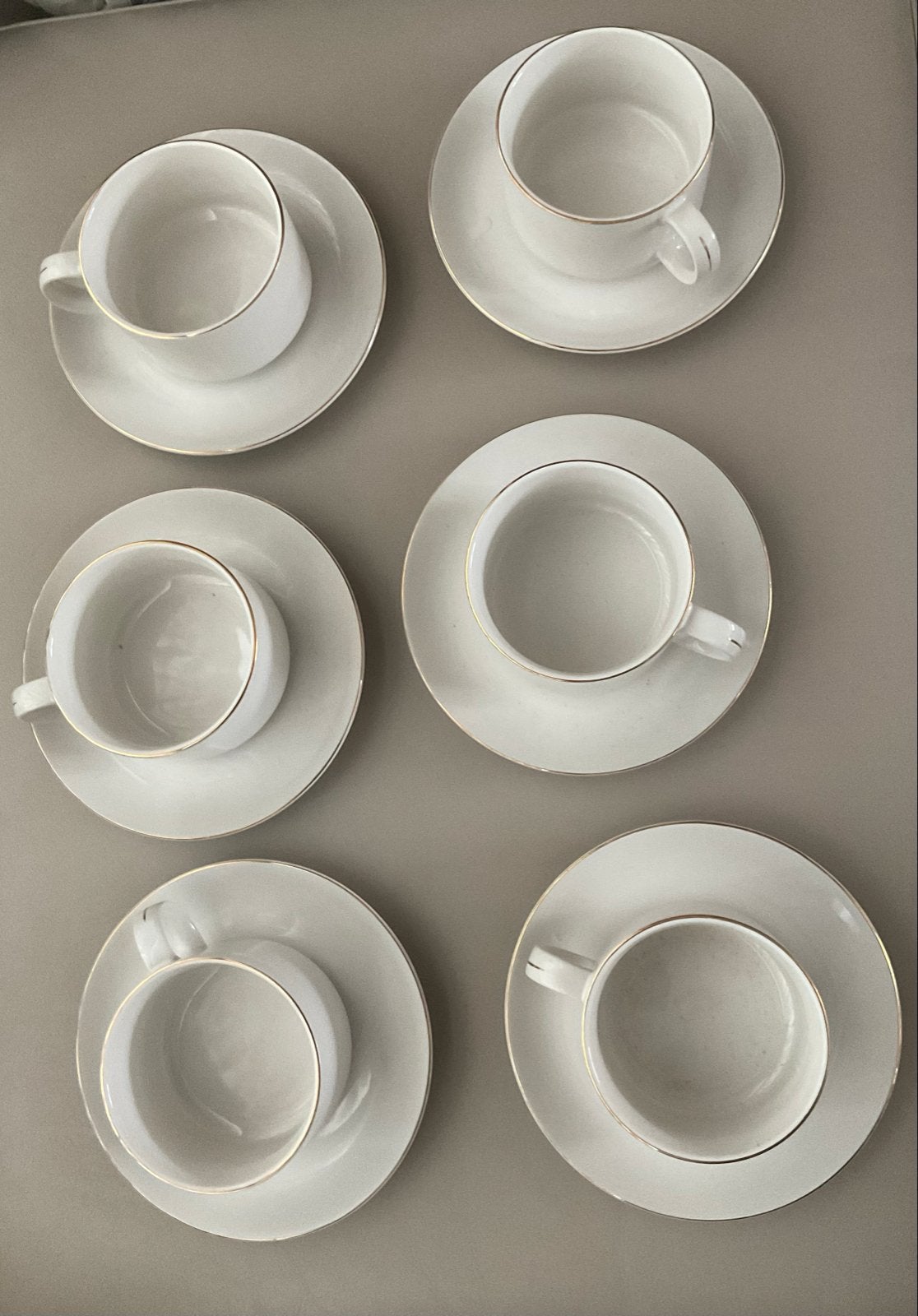 Set 6 vintage witte soepkommen met borden met gouden rand, Ophalen of Verzenden
