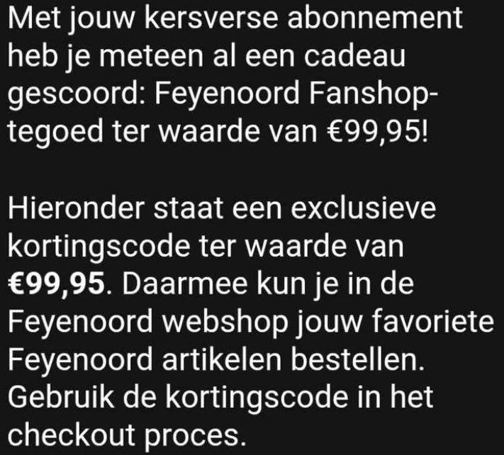 Feyenoord FanShop Waardebon Cadeaubon €99,95, Tickets en Kaartjes, Eén persoon, Overige soorten, Overige typen