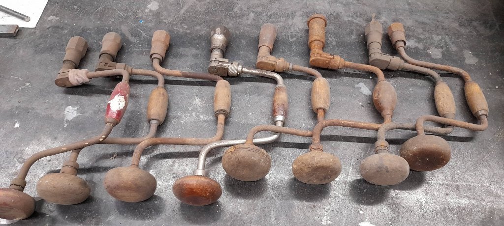 Oud gereedschap hout hand boor machine, Antiek en Kunst, Ophalen of Verzenden