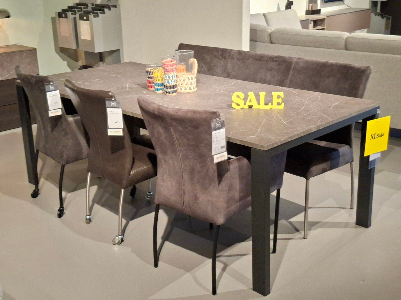 Showroommodel Eetkamertafel Titolo 6 220x100cm steenlook, Huis en Inrichting, Ophalen, Kunststof, 50 tot 100 cm, Rechthoekig