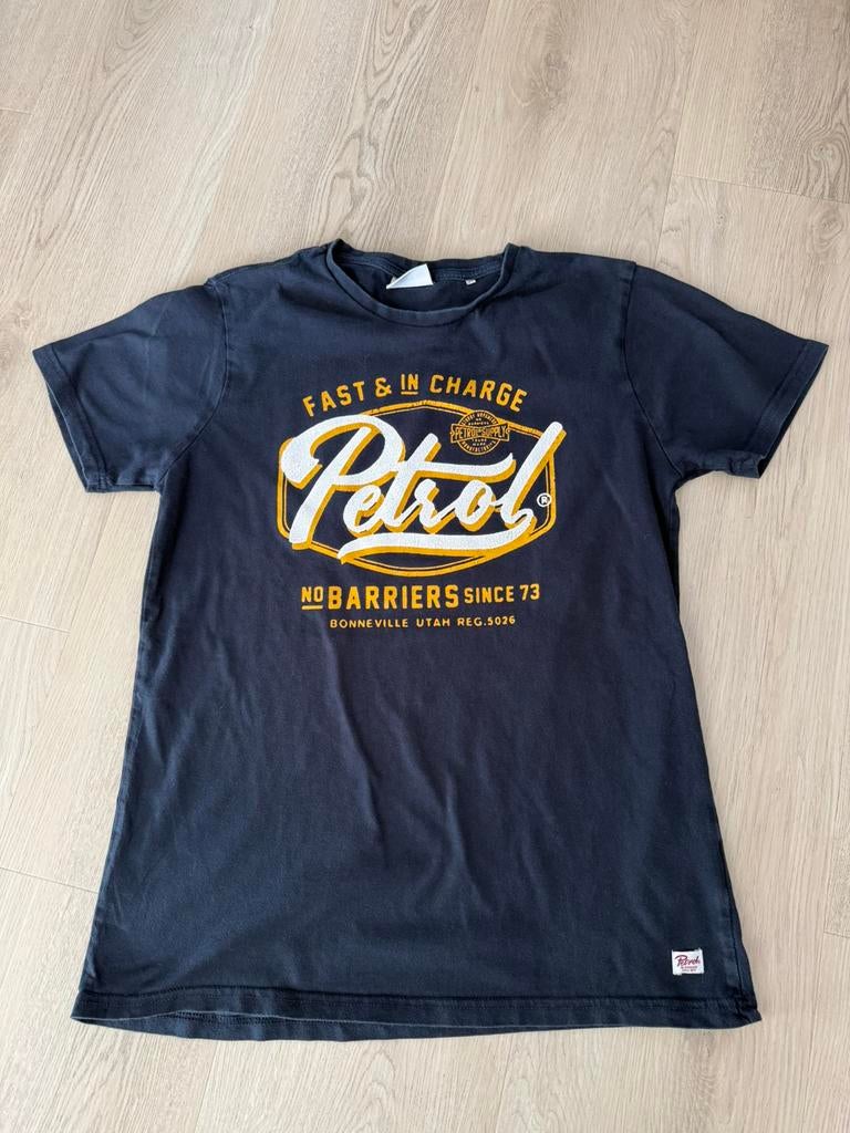 Petrol t-shirt donkerblauw met print, maat M/L, Ophalen of Verzenden, Zo goed als nieuw, Maat 48/50 (M), Blauw