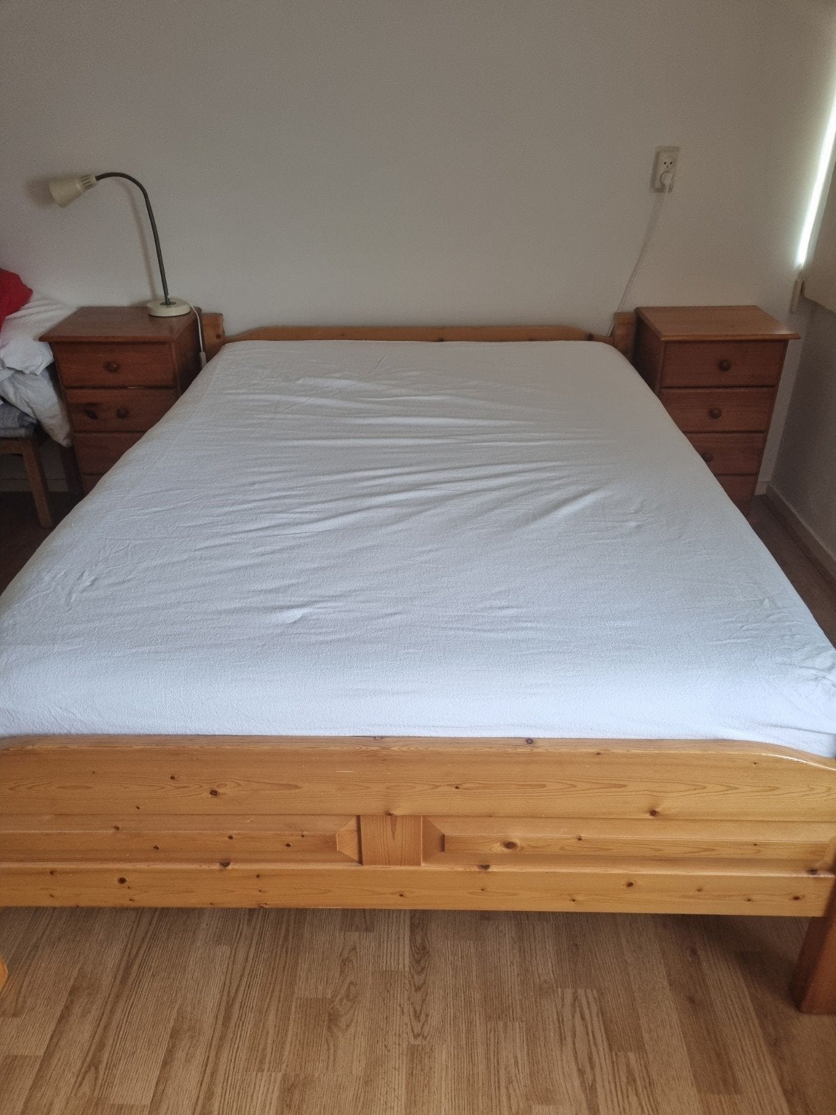 grenen bed en matras, Ophalen, Gebruikt, Tweepersoons, 140 cm