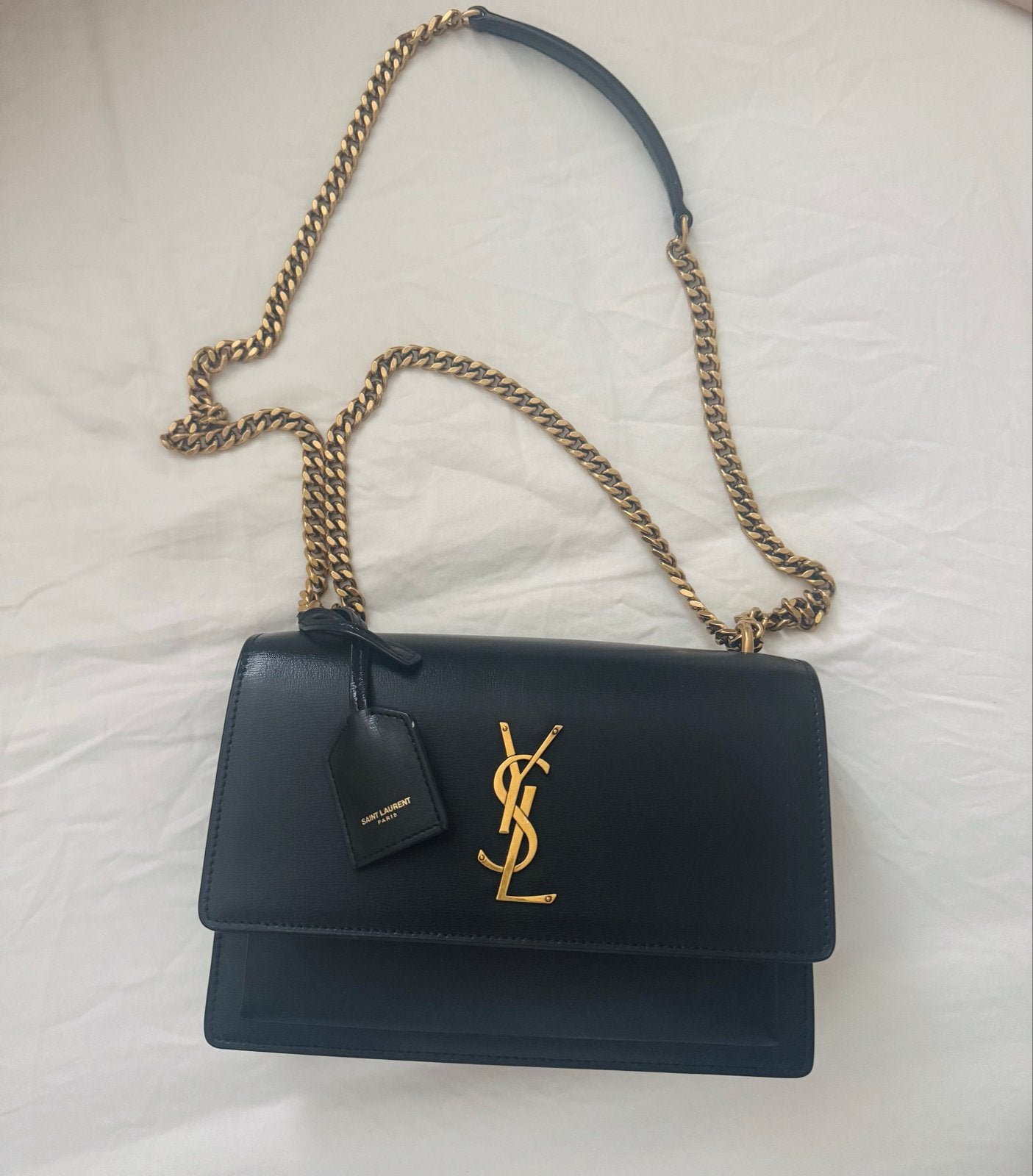 Yves Saint Laurent Sunset Medium kalfsleer, Ophalen, Nieuw, Zwart, Schoudertasje
