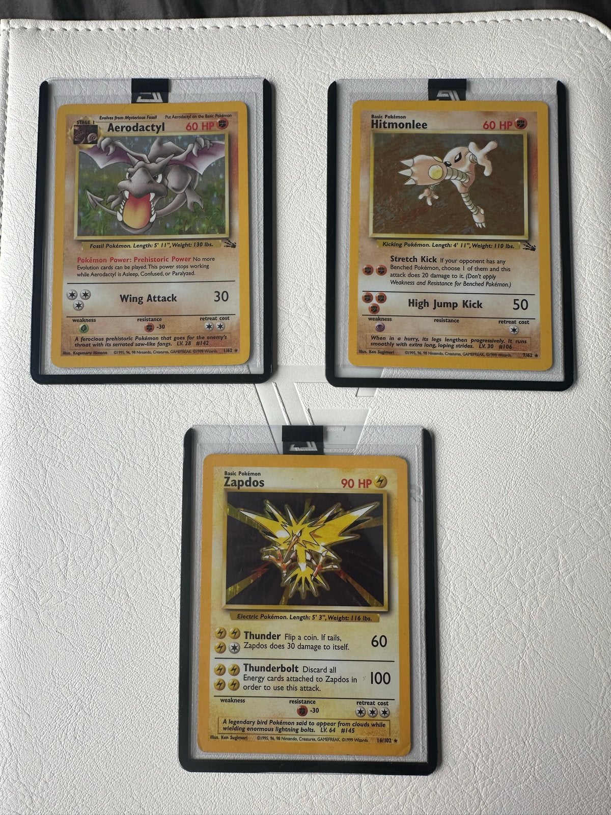 Pokémon Kaarten: Aerodactyl, Hitmonlee, Zapdos (Vintage), Hobby en Vrije tijd, Verzamelkaartspellen | Pokémon, Ophalen of Verzenden