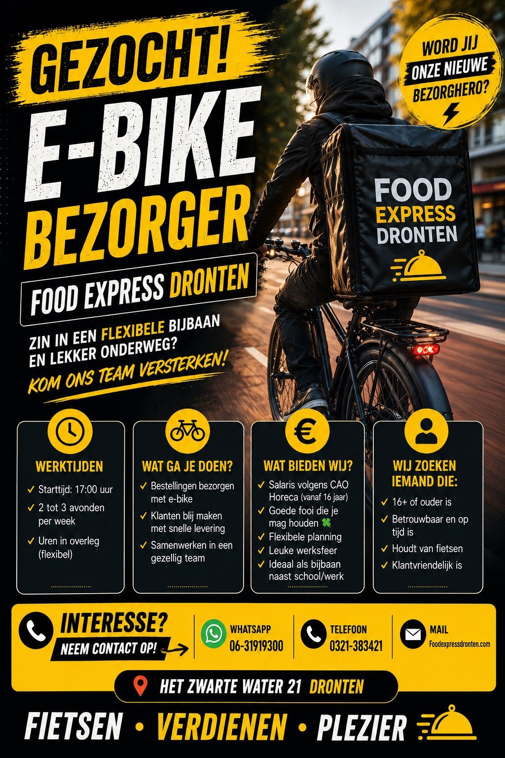 E-Bike Bezorger Gezocht!!, Vacatures, Variabele uren, Overige niveaus, Starter, Overige vormen