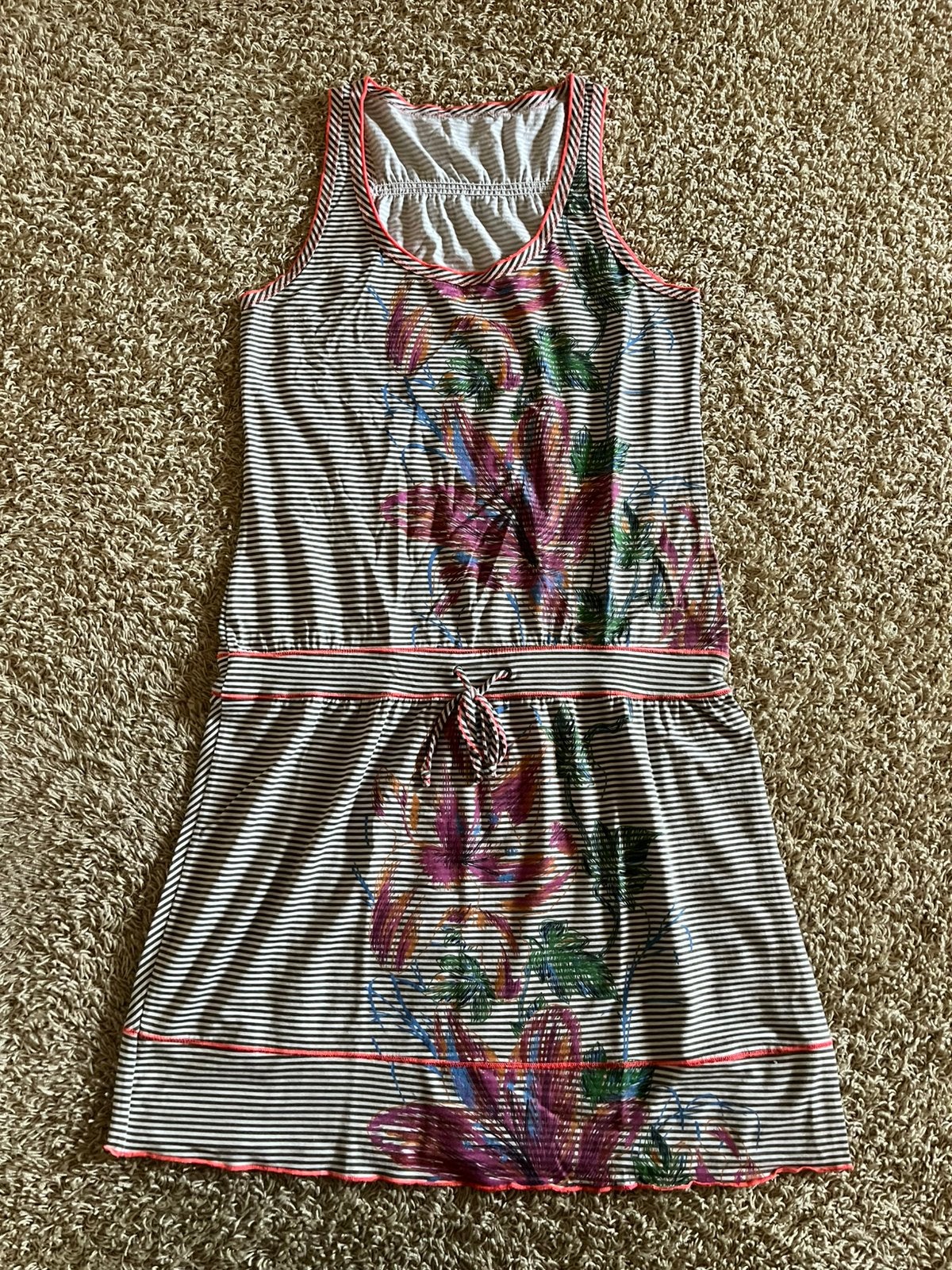 Didi mouwloze zomer jurk khaki streep fluor mt. M, Maat 38/40 (M), Ophalen of Verzenden, Zo goed als nieuw, Boven de knie