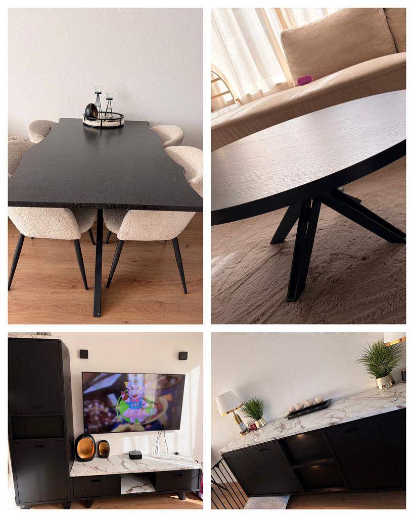 Luxe woonkamer meubelset – zwart / marmerlook, Huis en Inrichting, Ophalen of Verzenden