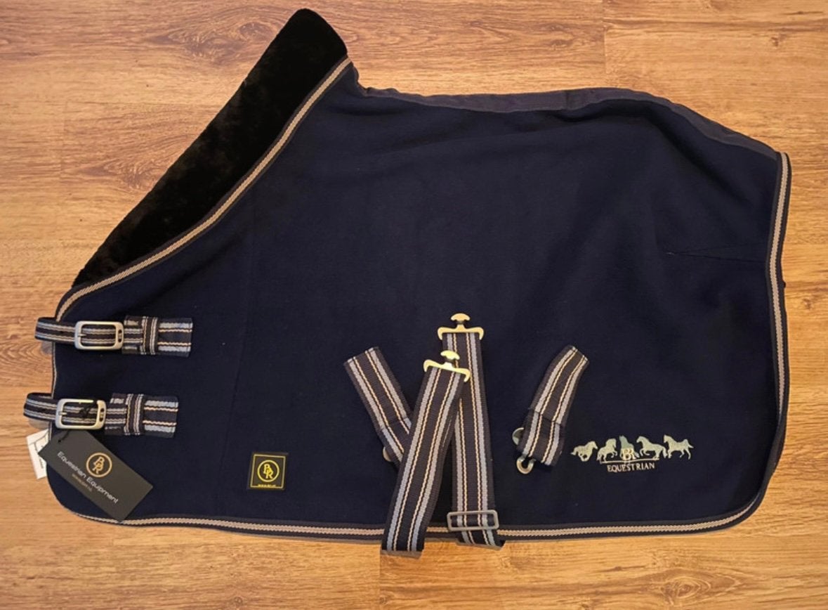 Fleece deken met bontkraag en afneembare singels, BR, Shetlander/Mini, Zweetdeken, Nieuw