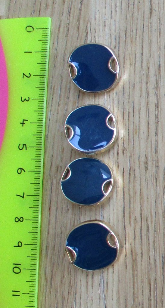 4 vintage knopen donkerblauw/antracietachtig met goudkleur, Ophalen of Verzenden, Zo goed als nieuw, Knoop of Knopen