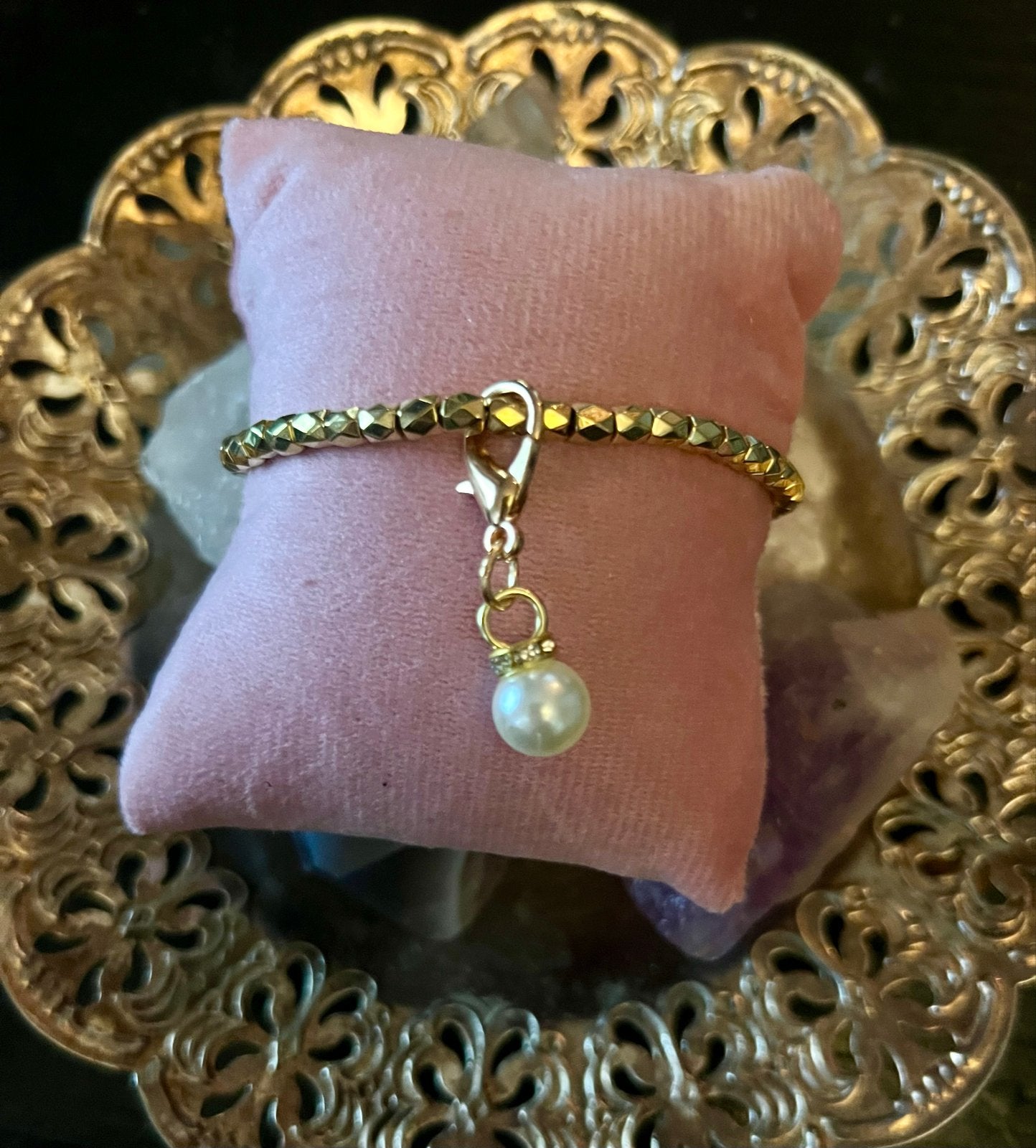 Strass Armband met Afneembare Parel, Overige materialen, Nieuw, Ophalen of Verzenden, Goud