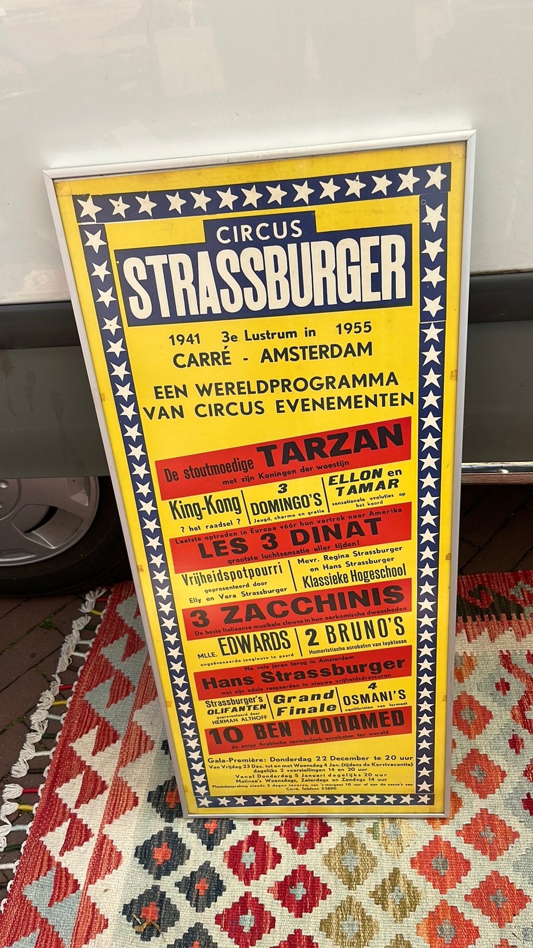 Vintage circusposter circus Strassburger, Rechthoekig Staand, Met lijst, Ophalen of Verzenden, Zo goed als nieuw