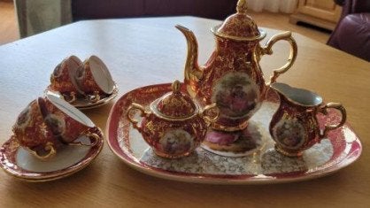 Mooi Bavaria servies met dienblad, koffiepot en 6 kopjes, Ophalen of Verzenden