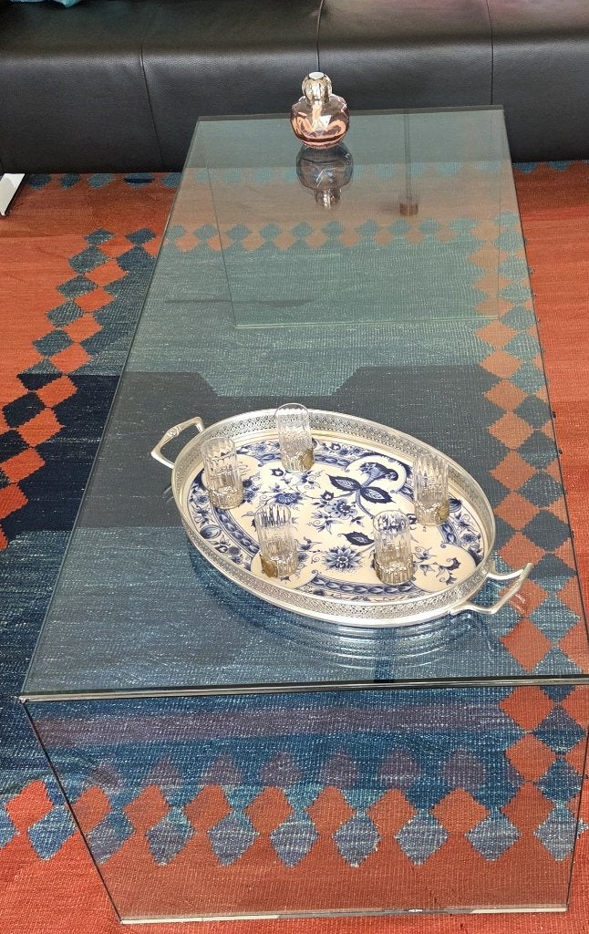 Moderne glazen salontafel + 3 bijbehorende bijzettafeltjes, Huis en Inrichting, 100 tot 150 cm, Modern, 50 tot 100 cm, Ophalen of Verzenden