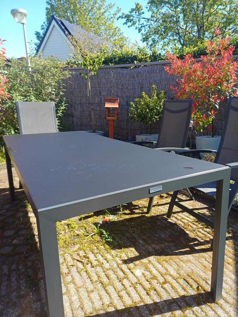 Tuintafel met glazen blad, Tuin en Terras, Ophalen, Zo goed als nieuw, Rechthoekig, Aluminium
