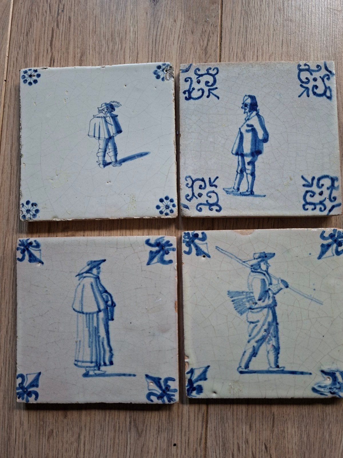 4 antieke tegels, midden 17e eeuw, Antiek en Kunst, Ophalen of Verzenden