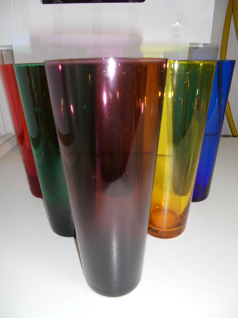 Leerdam Longdrinkglazen gekleurd Retro Vintage strak model, Ophalen, Zo goed als nieuw, Overige typen