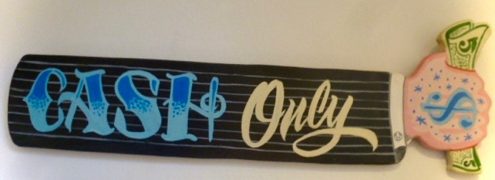 Handgeschilderd Cash Only bord / mancave / Tattoo / decor, 22 cm, Overige typen, Nieuw, Ophalen of Verzenden