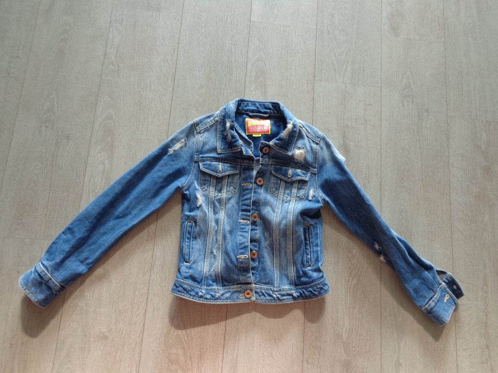 stoere meiden spijkerjas van Vingino, maat 12/152, Ophalen of Verzenden, Zo goed als nieuw, Meisje, Jas