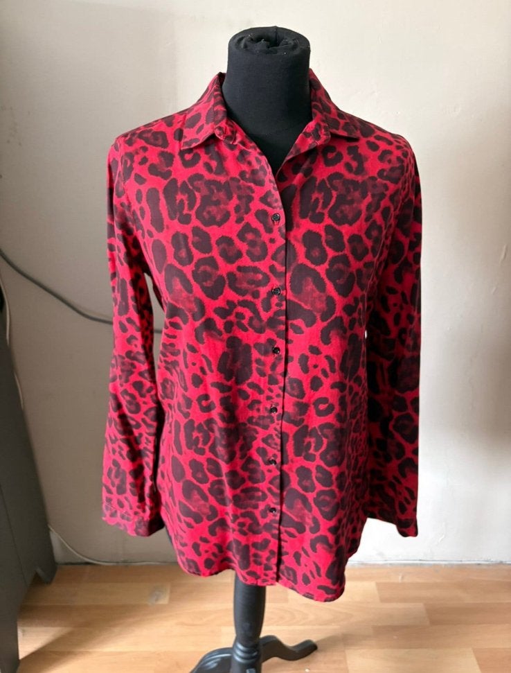 Sandro mooie rode blouse met panterprint mt 36 ZGAN, Ophalen of Verzenden, Zo goed als nieuw, Maat 36 (S), Rood