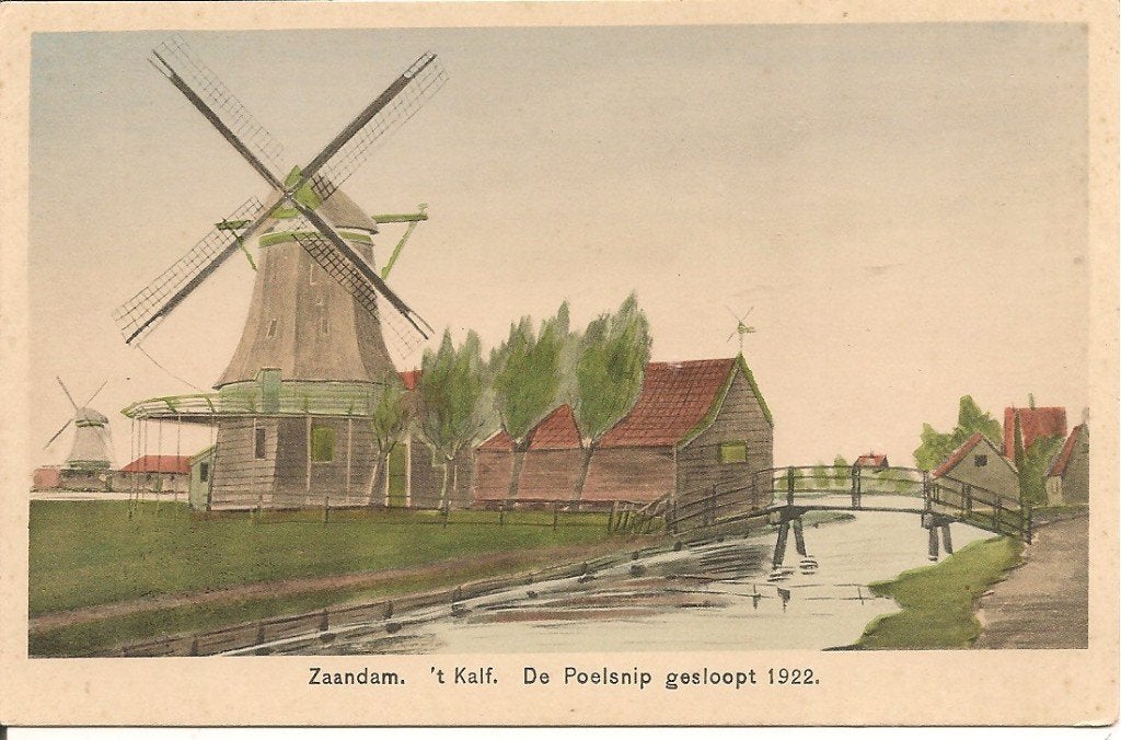 Ansichtkaart Zaandam, 't Kalf, De Poelsnip gesloopt 1922, Ophalen of Verzenden, 1920 tot 1940, Gelopen, Noord-Holland