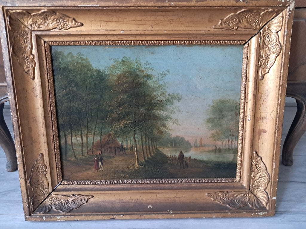 Landschap met rivier rond 1820, Antiek en Kunst, Ophalen of Verzenden, Oud hollands, Olieverf, Landschap