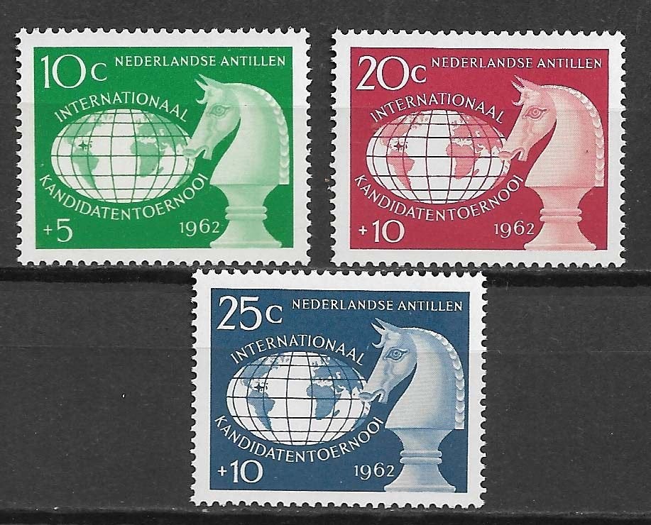 Nederlandse Antillen 1963 Internationaal schaaktoernooi pfr, Postzegels en Munten, Ophalen of Verzenden, Postfris