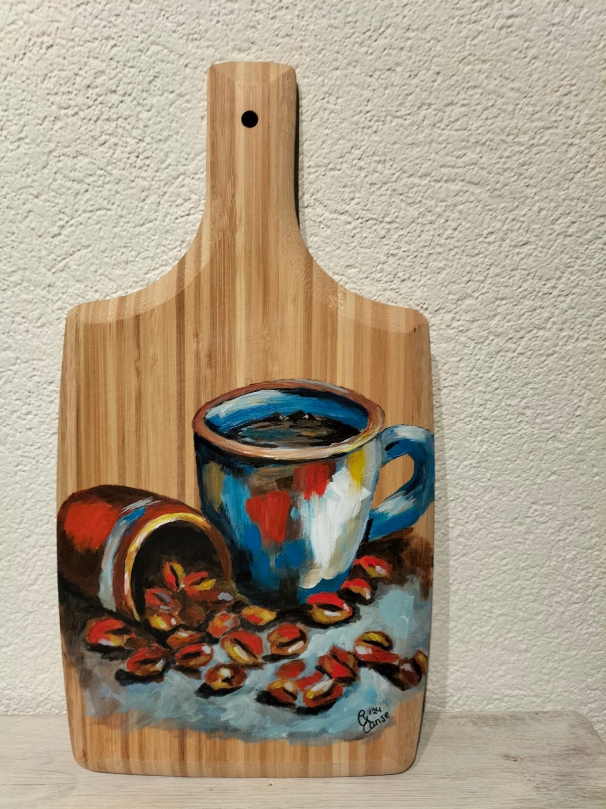 schilderij op hout "koffie", Ophalen of Verzenden, Nieuw, Minder dan 50 cm, Schilderij