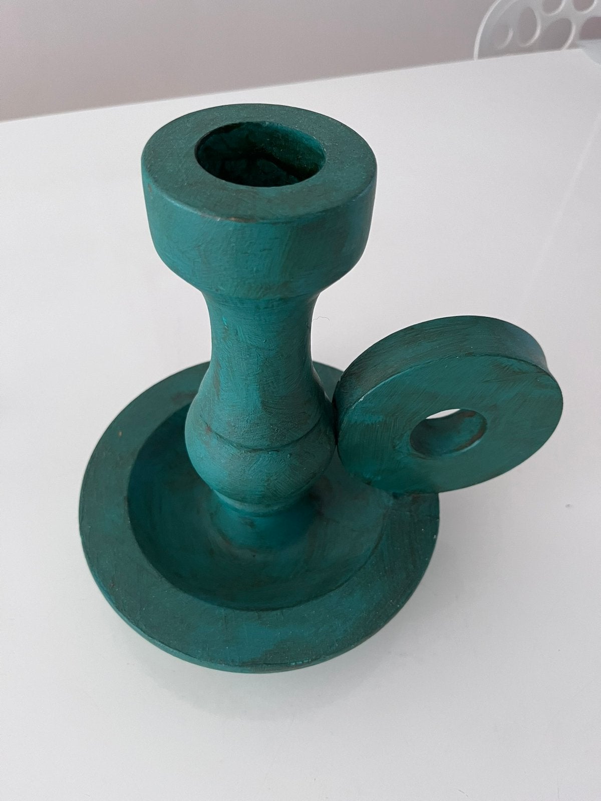 Grote groene houten kandelaar!, Huis en Inrichting, Woonaccessoires | Kandelaars en Kaarsen, Ophalen of Verzenden, 24 cm, Kandelaar