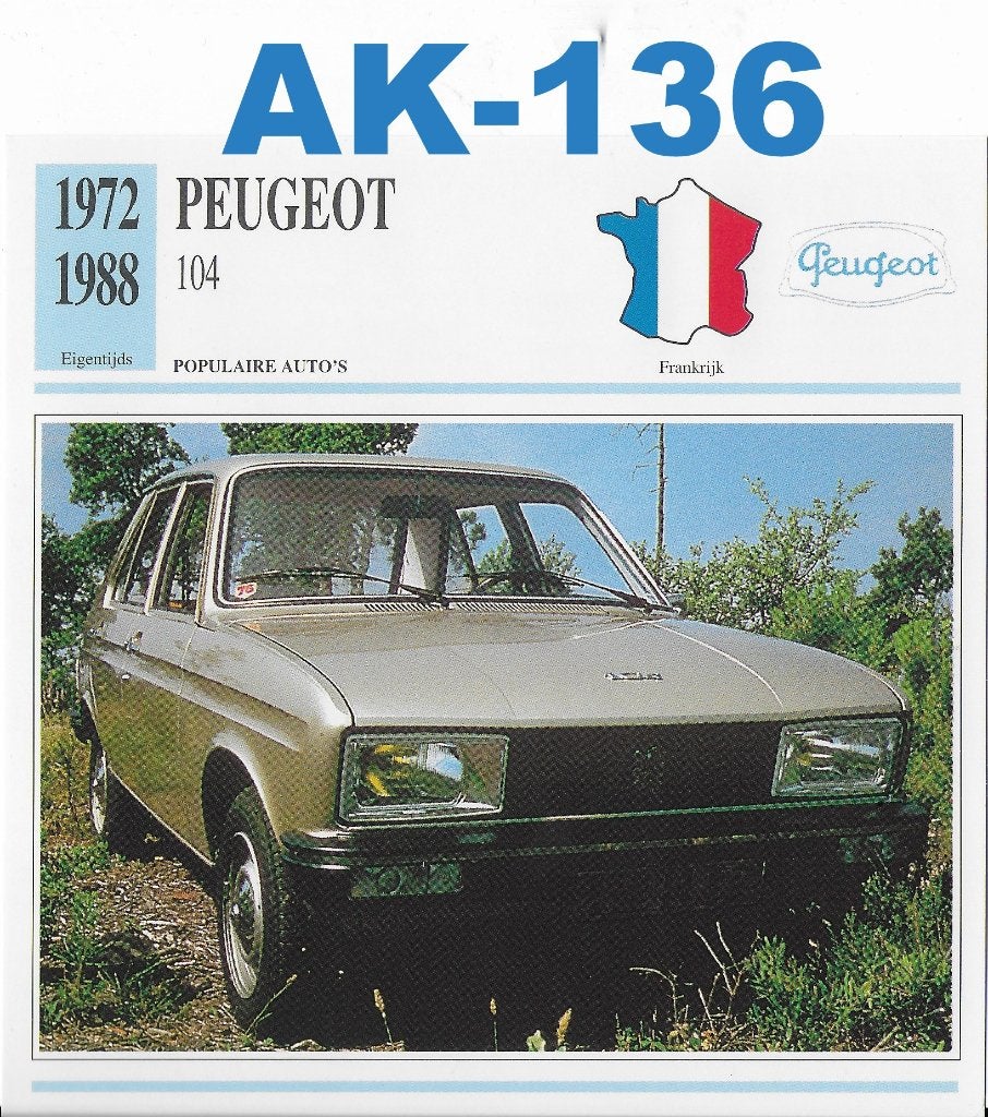 Ak136 autokaart peugeot104 ( 1972 - 1988 ), Ophalen of Verzenden, Zo goed als nieuw, Auto's
