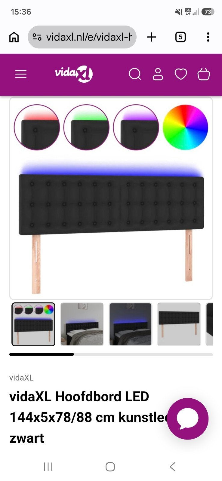 hoofdbord zwart met ledlicht 144 lang., Ophalen, Nieuw, Tweepersoons, Zwart