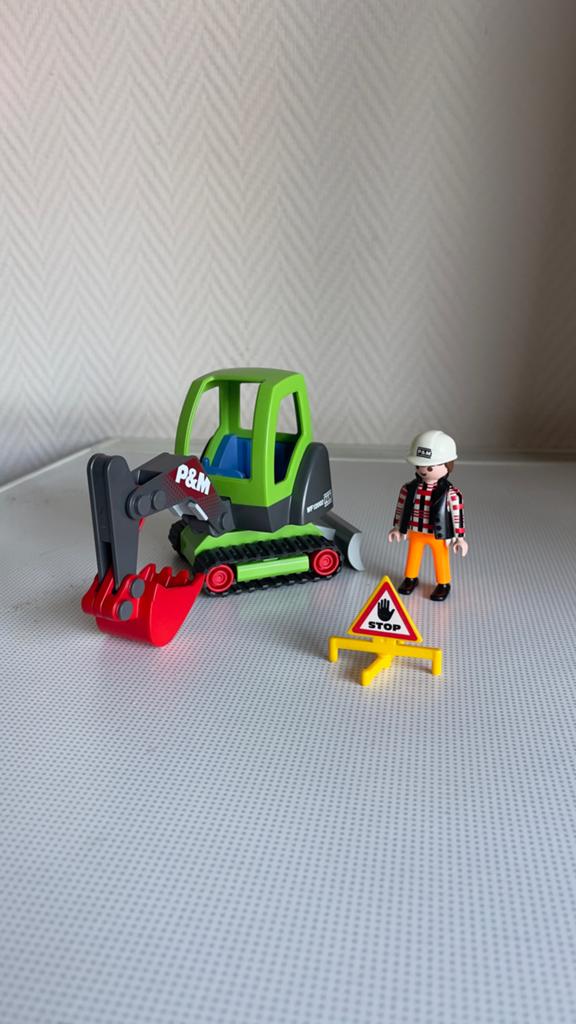 Playmobil graafmachine met machinist en stopbord, Ophalen, Gebruikt