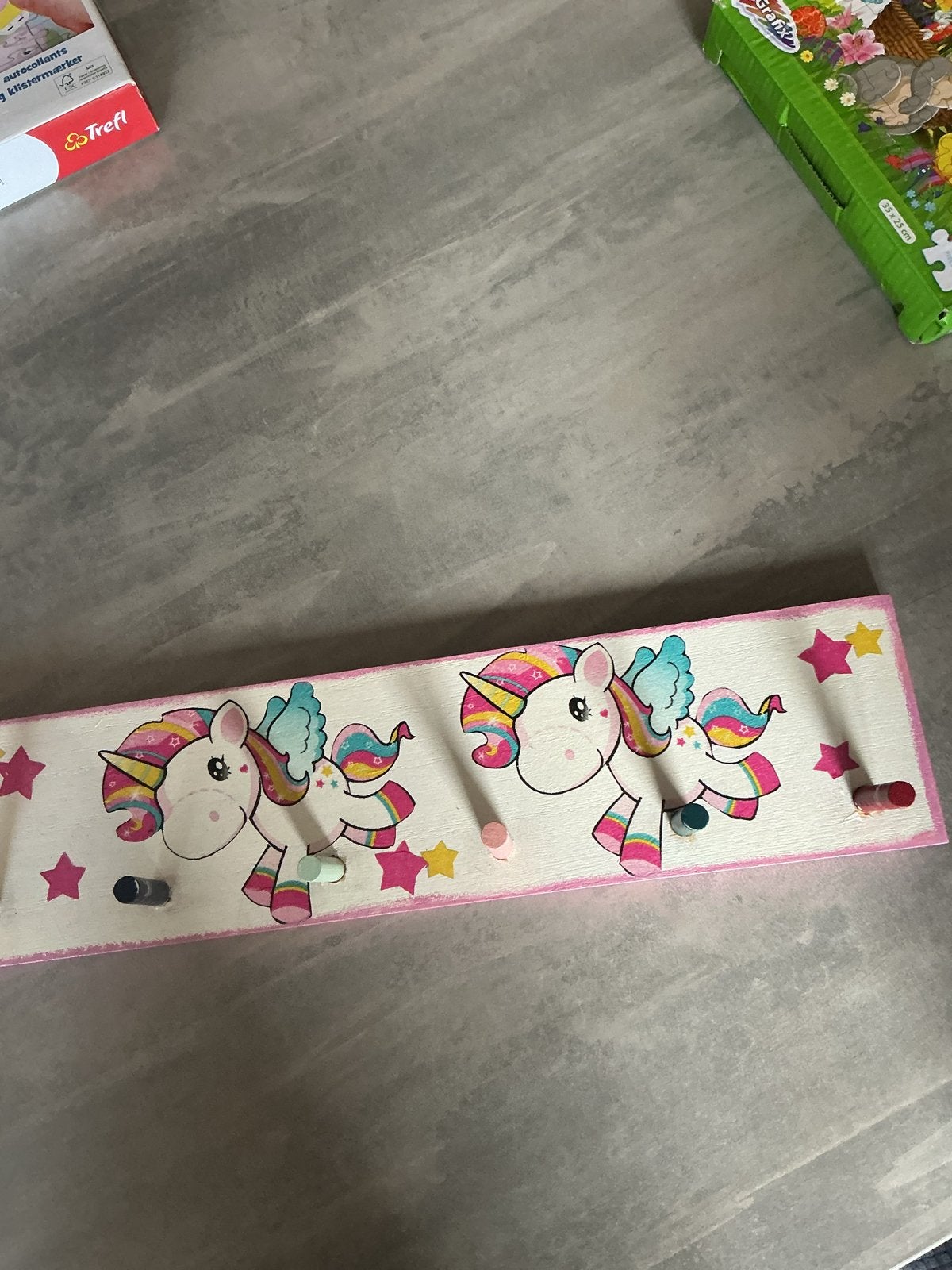 Eenhoorn kapstokje voor kinderkamer plus wandversiering, Ophalen of Verzenden, Gebruikt, Kapstokje