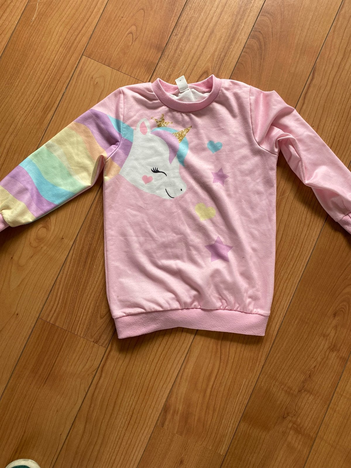 Roze Eenhoorn Trui met Regenboog Mouwen, Ophalen of Verzenden, Gebruikt, Meisje
