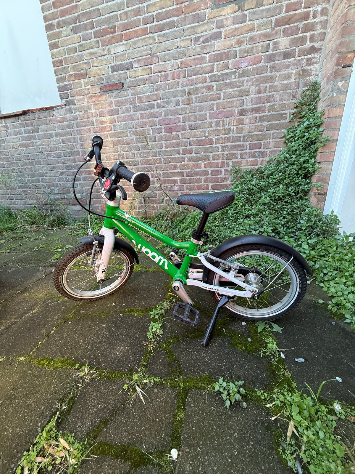 Woom 2 kinderfiets groen, Ophalen, Zo goed als nieuw, Trommelrem, 16 tot 20 inch