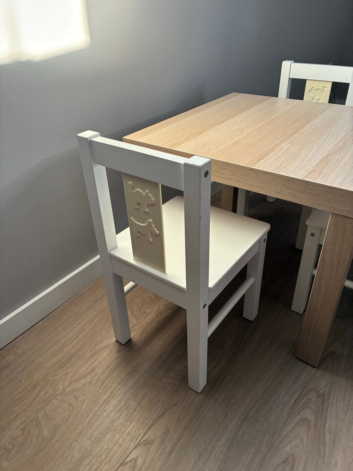 Kinder tafel en stoelen set - Hout en Wit, Ophalen, Gebruikt, Tafel(s) en Stoel(en)
