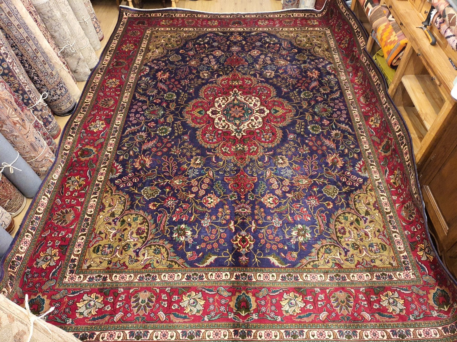 Vintage handgeknoopt perzisch tapijt tabriz 386x294
