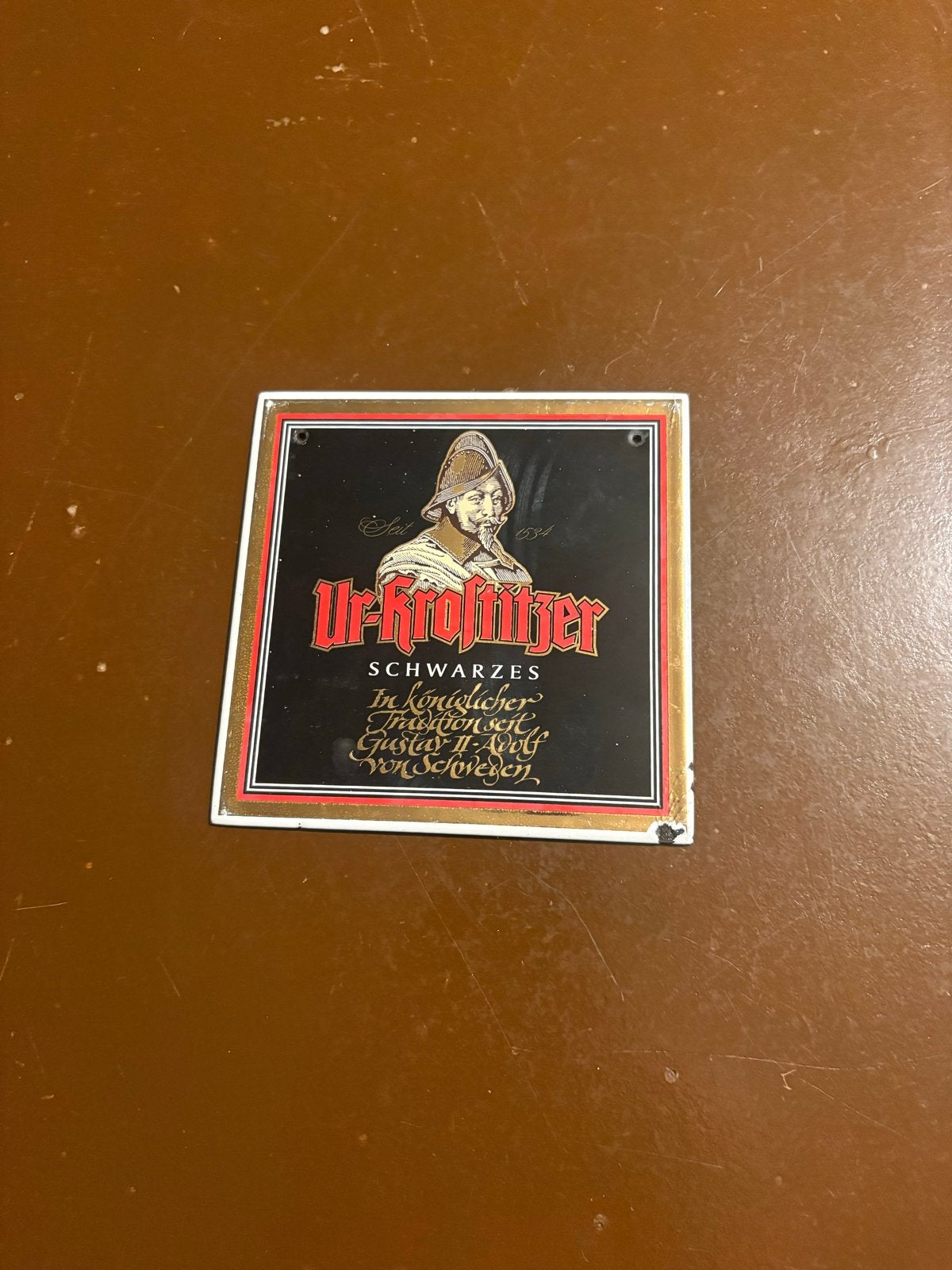 Ur-Krostitzer Bier Emaille Reclamebordje 10,5x10,5cm, Ophalen of Verzenden, Gebruikt, Reclamebord