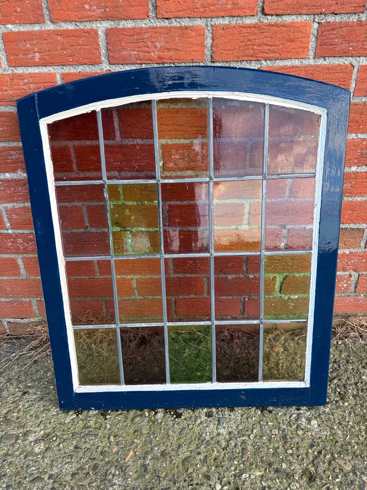 Decoratief glas in lood raam met gekleurd glas (85x72cm), Ophalen, Gebruikt, Minder dan 80 cm, Glas in lood
