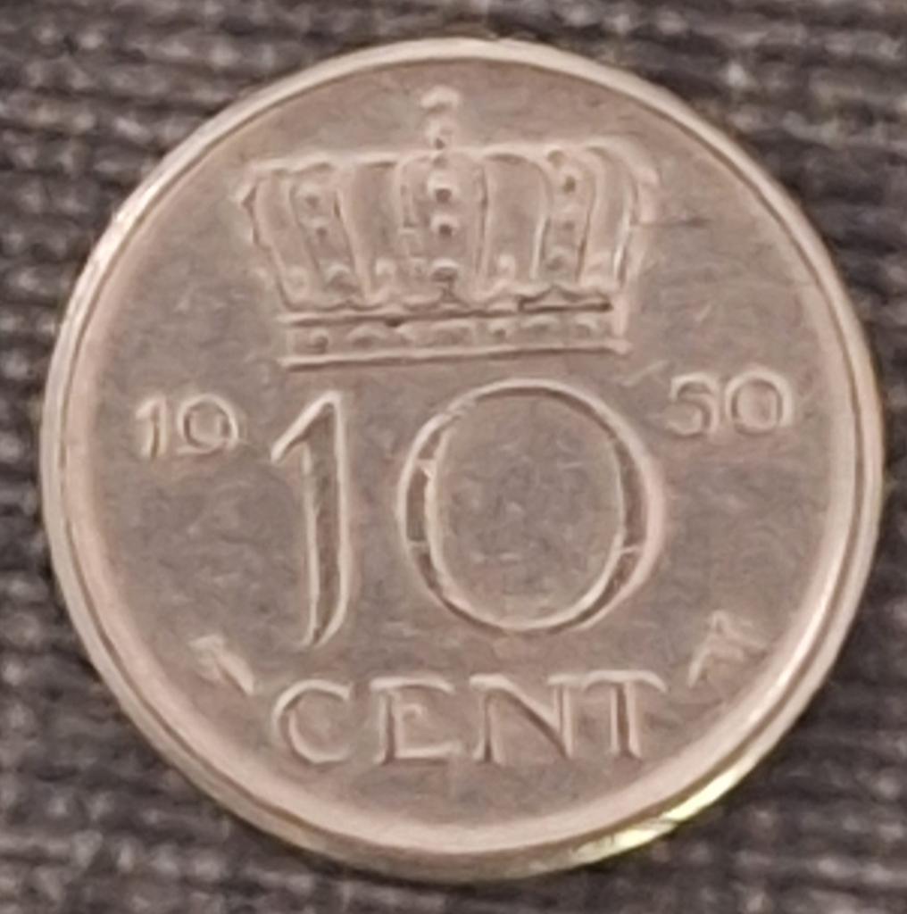 Dubbeltje uit 1950, Ophalen of Verzenden, Koningin Juliana, 10 cent
