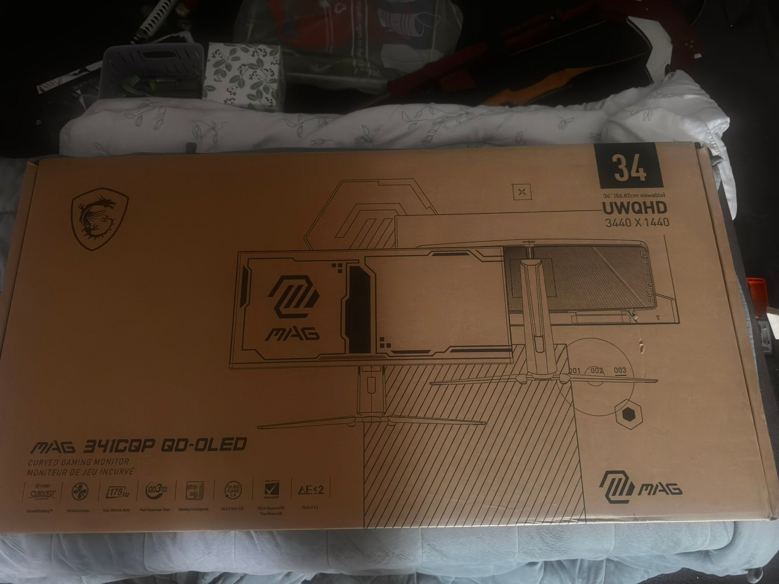 MSI MAG 341CQP QD-OLED gaming monitor curved, Ophalen, MSI, In hoogte verstelbaar, Zo goed als nieuw
