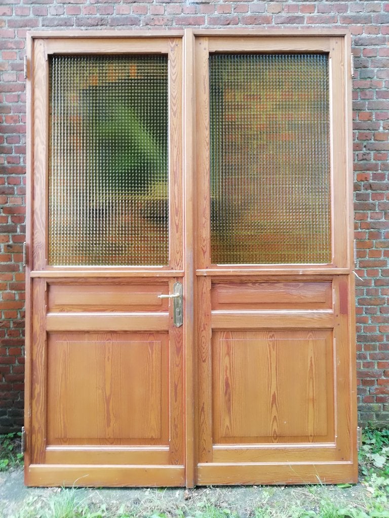 249,5hx180br Dubbele deuren met originele amberkleurig glas, Ophalen