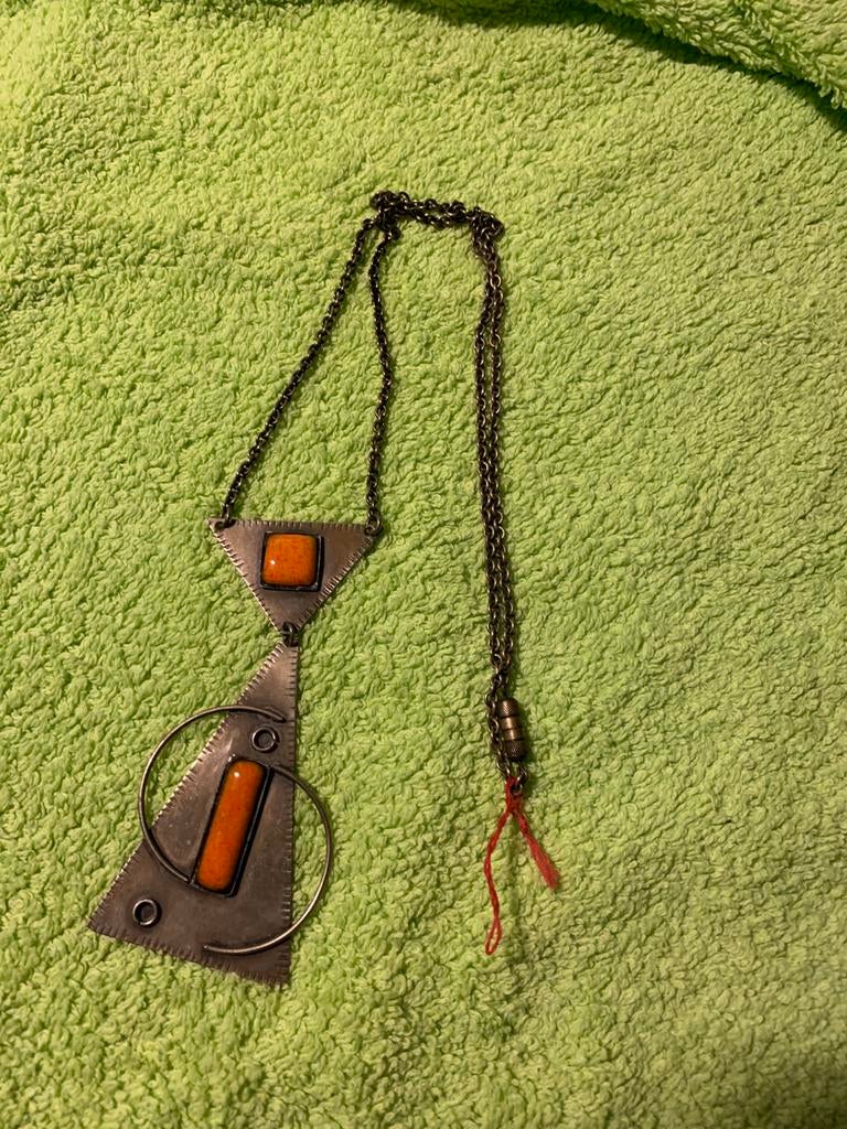 Orange Space Age Ketting - Vintage 60s Stijl, Sieraden, Tassen en Uiterlijk, Overige kleuren, T, Ophalen of Verzenden, Zo goed als nieuw