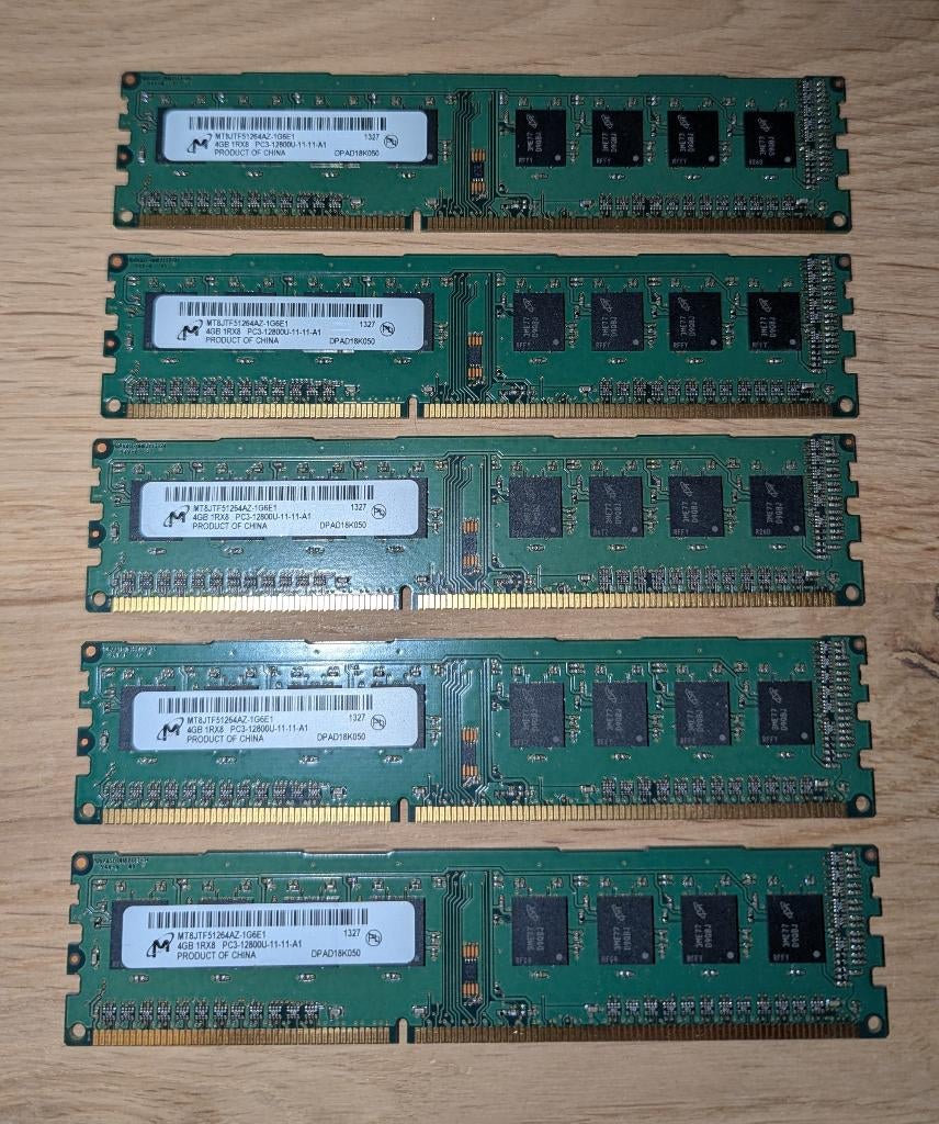 5x 4GB PC3-12800 RAM-modules, Computers en Software, RAM geheugen, Gebruikt, DDR3, Ophalen of Verzenden, Desktop