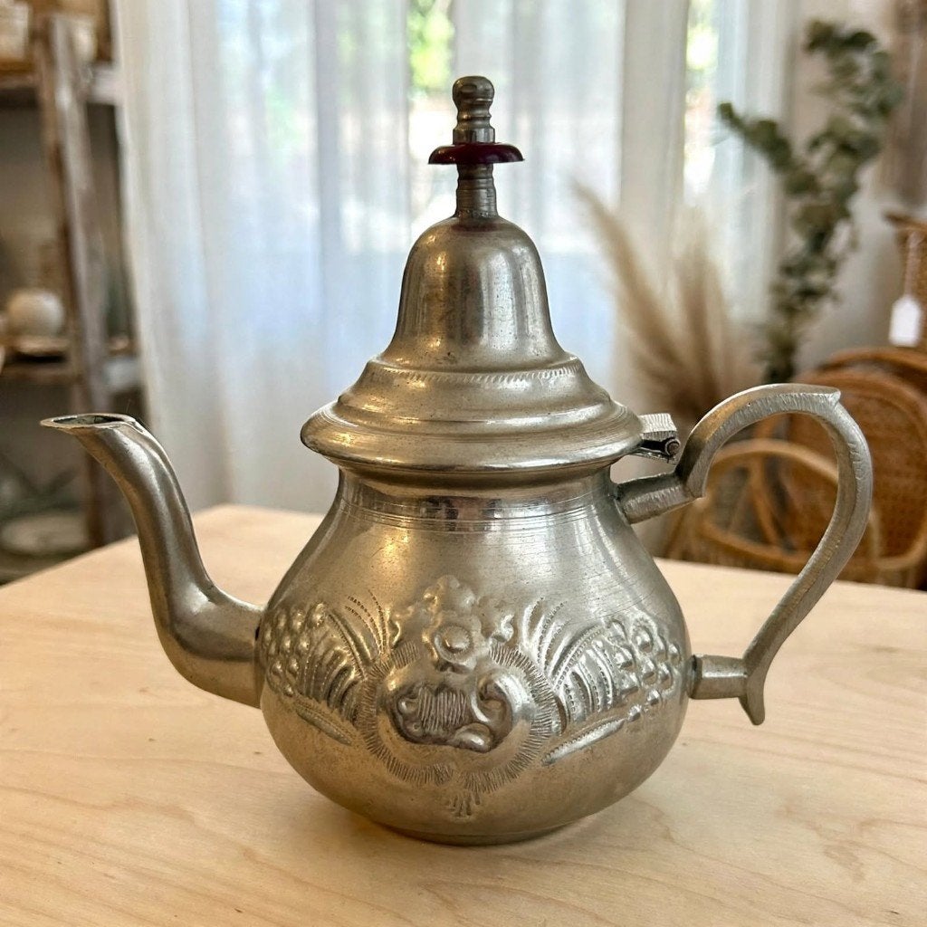 Vintage Mini Marokkaanse Munttheepot INOX - 17,5 cm, Ophalen of Verzenden