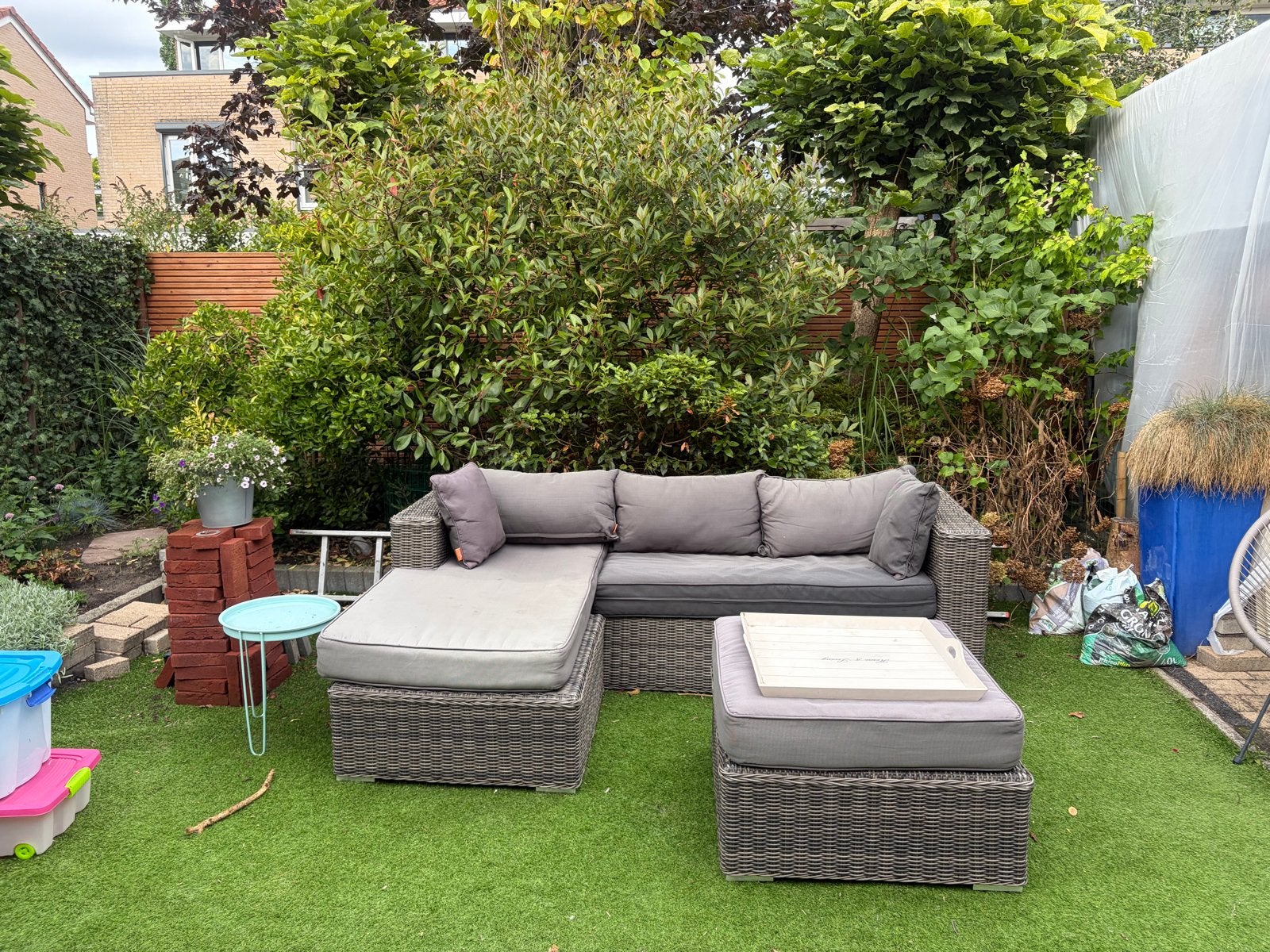 Loungeset kunststof - Living Garden, Ophalen, 4 zitplaatsen, Kunststof, Gebruikt