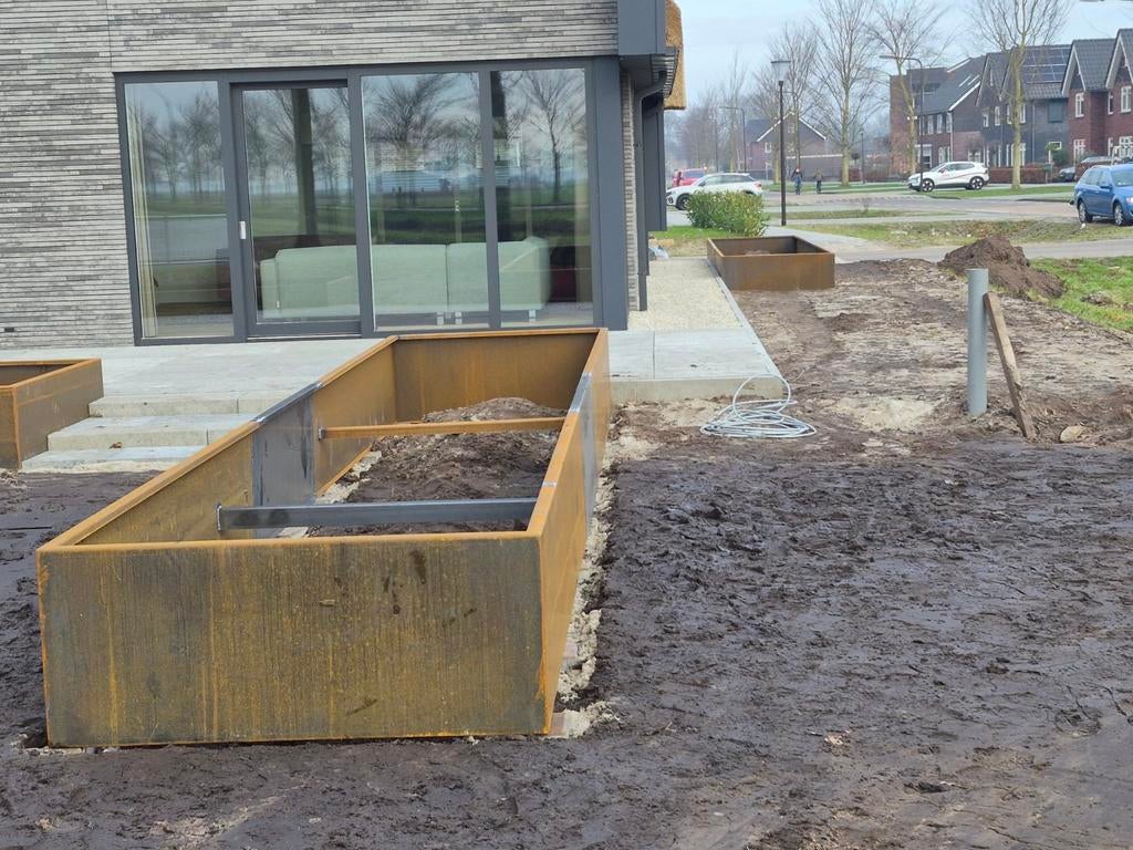Cortenstalen Bloembakken met Houtsokkels & BBQ, Tuin en Terras, Bloembakken en Plantenbakken, 100 cm of meer, Nieuw, Ophalen of Verzenden